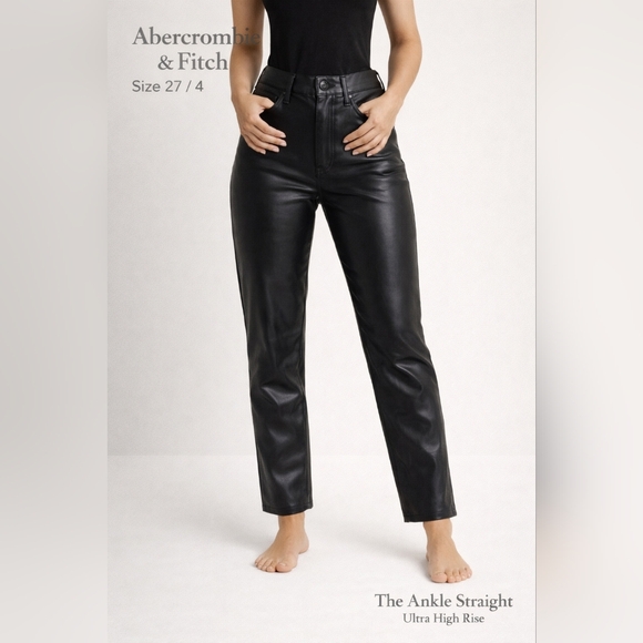 Abercrombie & Fitch Denim - Abercrombie & Fitch Women’s Faux Leather Ankle Straight Pants Black Size 27 / 4